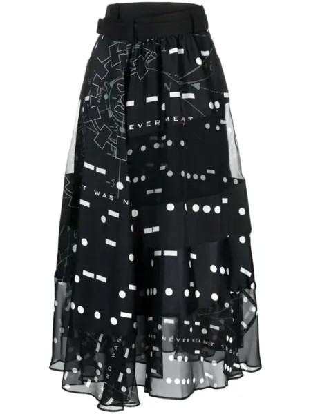 Sacai юбка миди с графичным принтом, черный