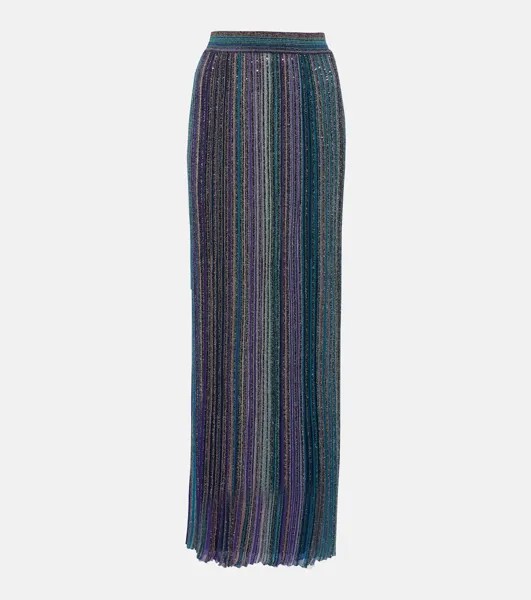 Юбка макси из ламе в полоску в рубчик Missoni, мультиколор