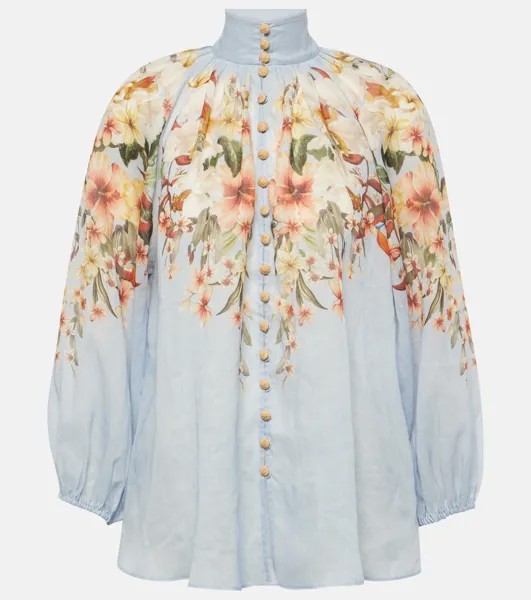 Блузка lexi из рами с цветочным принтом Zimmermann, синий