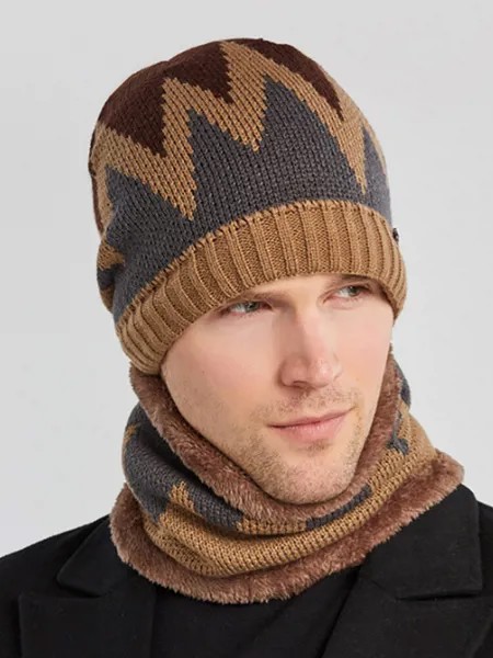 Для мужчин 2 шт. Plus бархат толстый зимний На открытом воздухе сохраняет тепло Шея защитный головной убор шарф вязаный