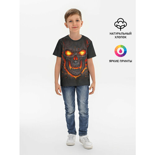 Футболка  хлопковая детская Skull Lava, размер 128, мультиколор