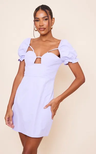 PrettyLittleThing Сиреневое облегающее платье с объемными рукавами и чашечками с вырезами