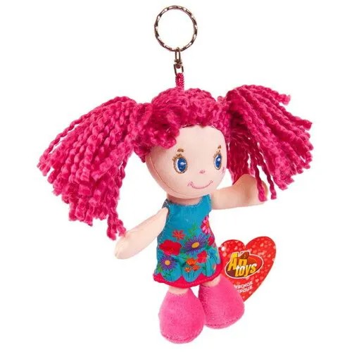 Кукла ABtoys Мягкое сердце, с розовыми волосами в голубом платье, на брелке, мягконабивная, 15 см