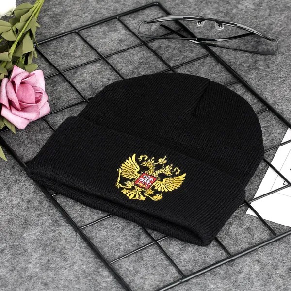 Вышивка Русский национальный герб вязаная шляпа женщин мужчины акриловые черепа Beanies