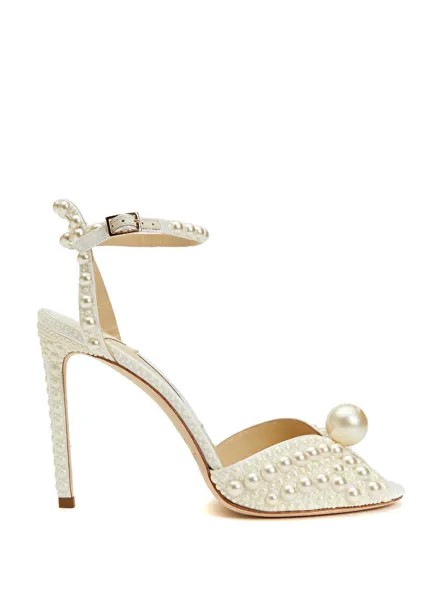 Атласные вечерние туфли белого цвета с жемчугом Jimmy Choo