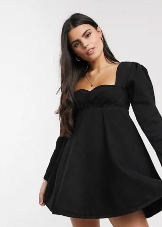 Черное джинсовое платье в стиле бэби-долл ASOS DESIGN Petite-Черный цвет