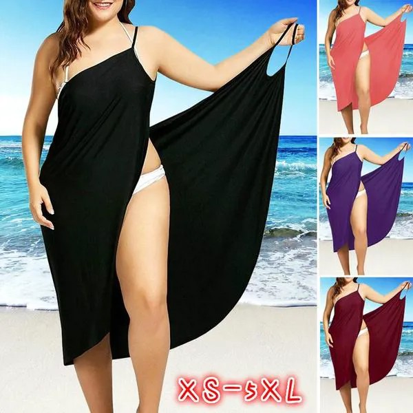 Плюс размер пляж Wrap платье женщин бикини Купальник Купальник Обложка Ups Твердый цвет Vestidos