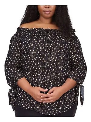 Женский черный пуловер MICHAEL KORS без подкладки с завязками и изогнутым краем, с рукавами 3/4, топ плюс 2X