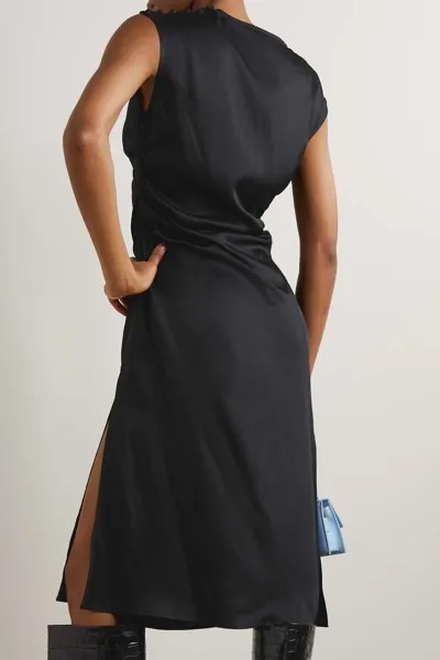 HOLZWEILER присборенное атласное платье миди Isabell с пуговицами, черный