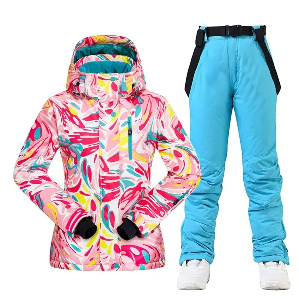 Новинка 2022 г., женский лыжный костюм, Брендовое непродуваемое водонепроницаемое плотное теплое зимнее пальто, комплект из куртки и брюк для катания на лыжах и сноуборде