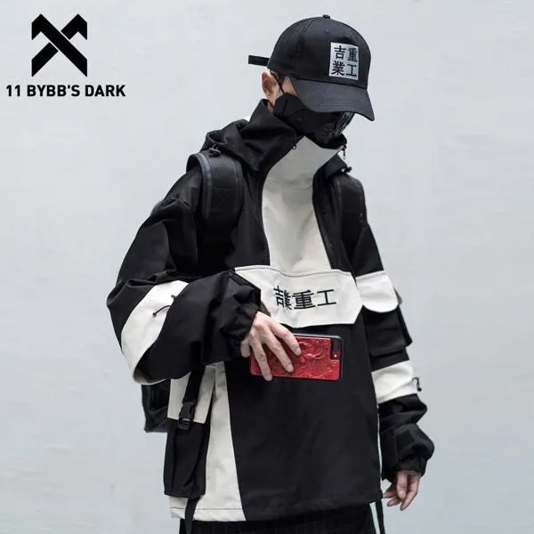 Толстовка мужская в стиле хип-хоп 11 BYBB'S, уличная одежда в стиле пэчворк, худи с цветными блоками и карманами, японская куртка с капюшоном в стиле Харадзюку, пальто, 2020