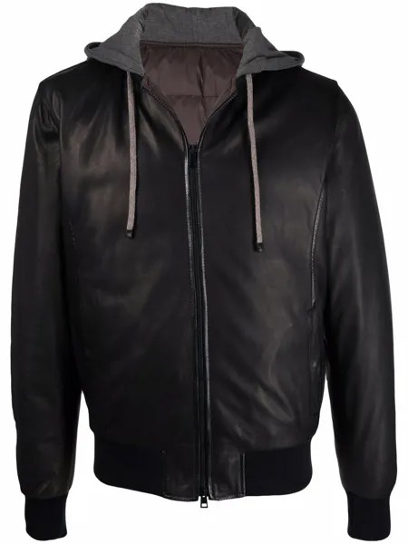 Barba hooded leather bomber jacket