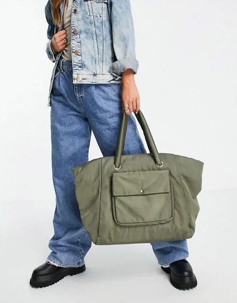 Нейлоновая сумка-тоут цвета хаки Miss Selfridge-Зеленый цвет