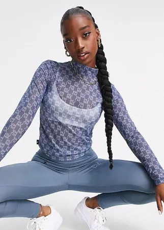 Синий прозрачный лонгслив со сплошным принтом логотипа Puma Infuse-Голубой