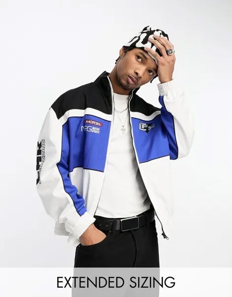Сине-белая куртка-бомбер с эмблемой для мотокросса ASOS DESIGN