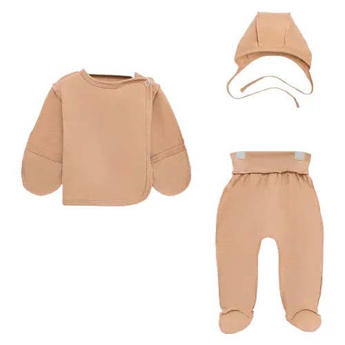 Комплект одежды  RusExpress детский, чепчик и кофта и ползунки, размер 18, бежевый