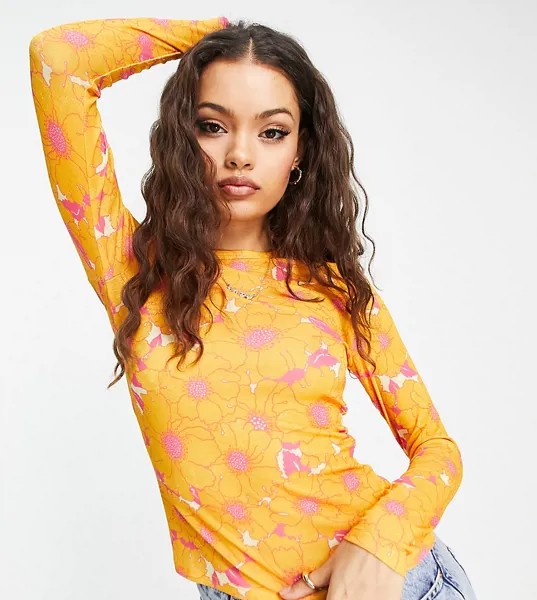 Сетчатый лонгслив с цветочным принтом Topshop Petite-Разноцветный
