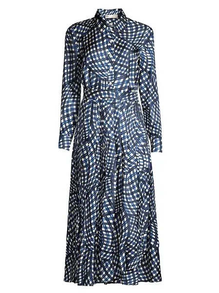 Платье-рубашка из шелкового твила с принтом Tory Burch, синий