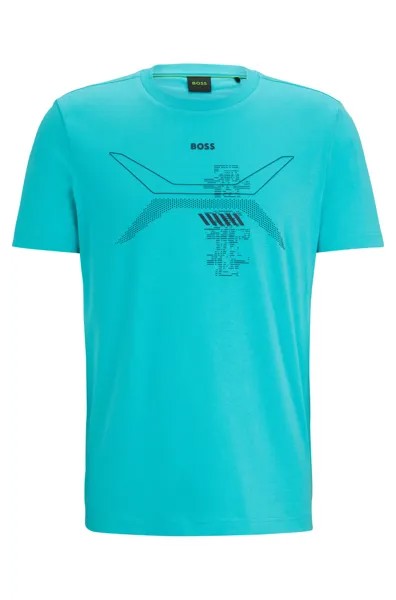 Футболка Boss Cotton-jersey T-shirt With Crew Neck And Seasonal Artwork, светло-зеленый