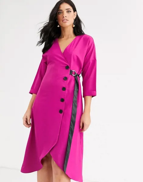Платье миди на пуговицах с запахом и поясом Liquorish-Розовый