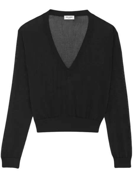 Saint Laurent джемпер тонкой вязки с V-образным вырезом, черный