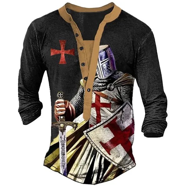 Мужская футболка Henley с длинным рукавом Vintage Templar Cross Повседневные топы