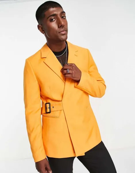 Ярко-оранжевый приталенный пиджак с запахом Devil's Advocate
