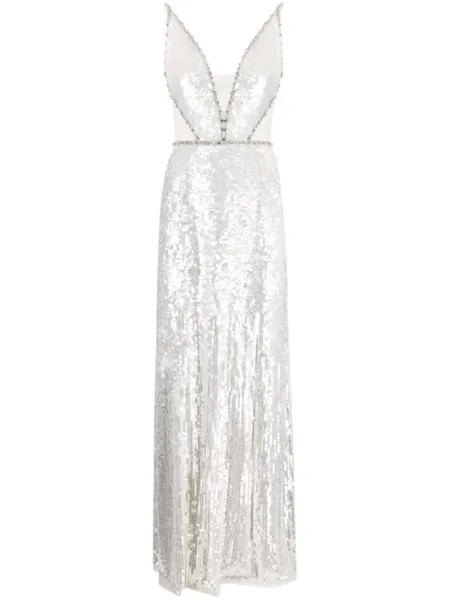 Jenny Packham платье Amara без рукавов с пайетками, белый