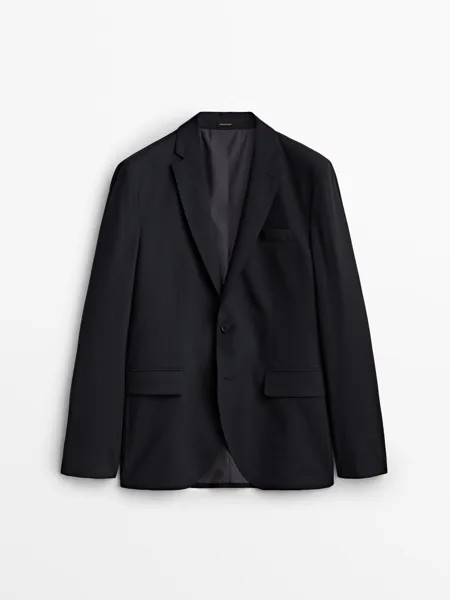 Костный пиджак приманного кроя из 100% шерсти Massimo Dutti, темно-синий