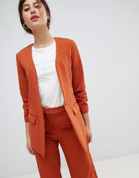 Строгий пиджак в тонкую полоску с присборенными рукавами Vila-Оранжевый