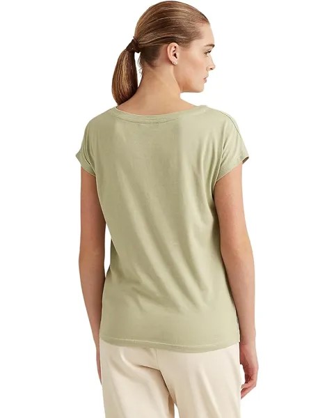 Футболка LAUREN Ralph Lauren Petite Script-Logo Cotton-Blend Tee, цвет Ranch Sage