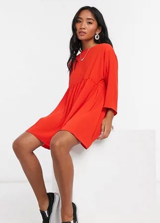Красное свободное платье мини с длинными рукавами ASOS DESIGN Petite-Красный