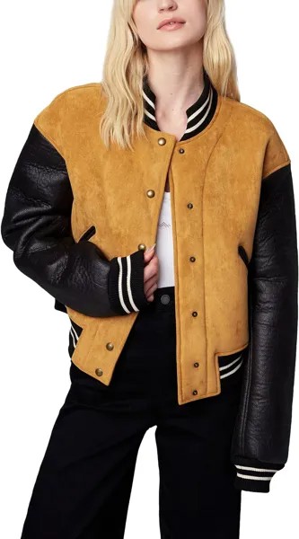 Куртка Bonded Faux Suede and Leather Bomber Jacket Blank NYC, цвет Booksmart