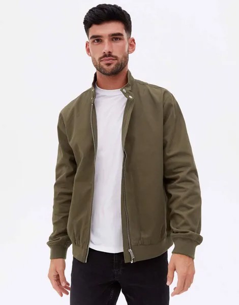 Куртка Харрингтон цвета хаки с высоким воротником New Look-Зеленый