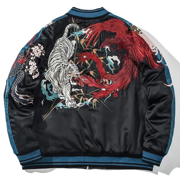 2022 китайский стиль Японский Yokosuka Ukiyo-E хлопковая стеганая куртка с вышивкой дракон и тигр Ma1 Летающий костюм зимний утепленный