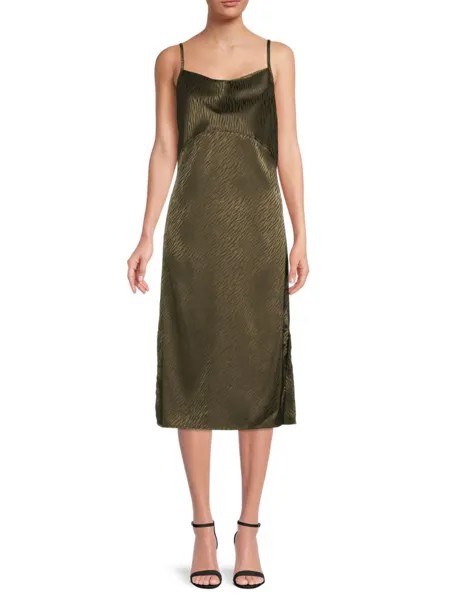 Атласное платье-миди с хомутом Saks Fifth Avenue, цвет Olive
