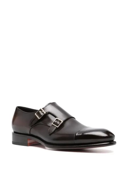 Santoni кожаные туфли-монки, коричневый