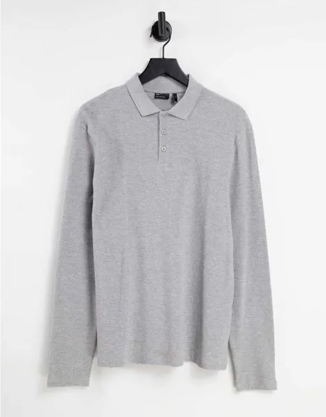 Поло из вафельного материала серого меланжевого цвета с длинными рукавами ASOS DESIGN-Серый
