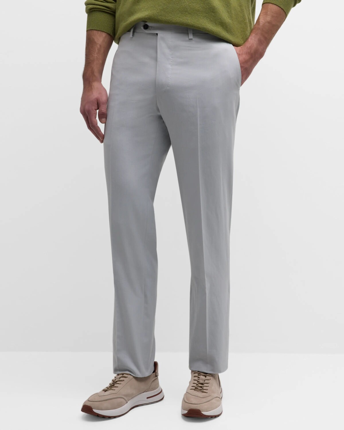 Мужские прямые брюки из хлопкового твила Kiton, цвет Gray