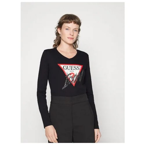 Лонгслив GUESS, хлопок, размер XS, черный