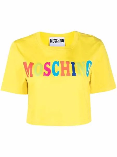 Moschino укороченная футболка с нашивкой-логотипом