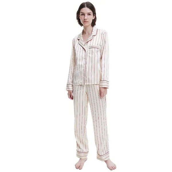 Пижамный комплект Calvin Klein Stripes Long Sleeve, бежевый