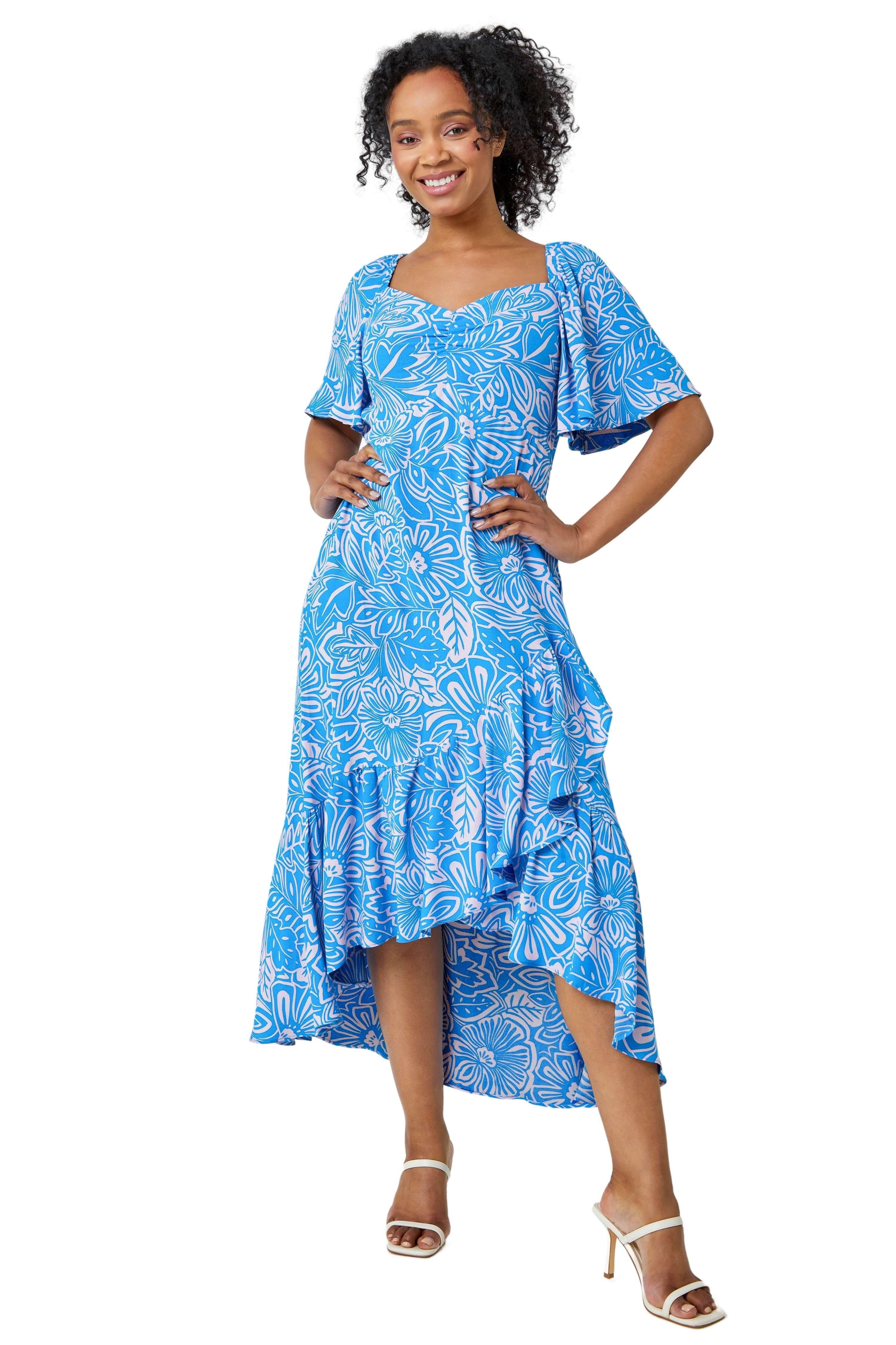 Платье миди Petite со сборками и цветочным принтом Roman, синий