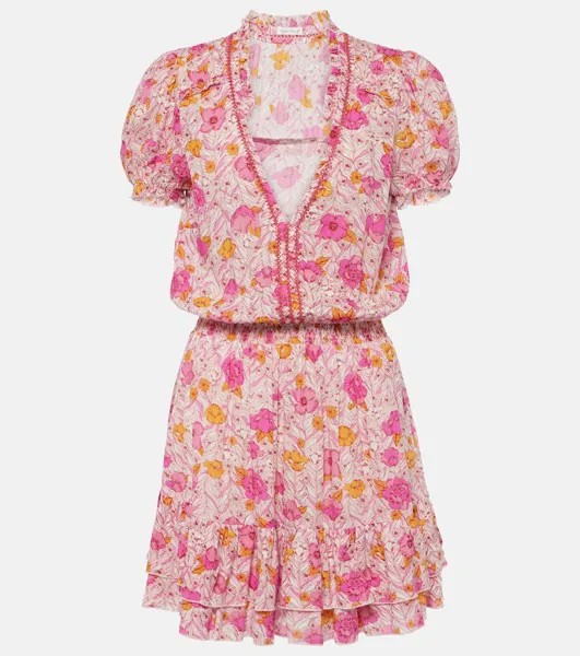 Мини-платье с цветочным принтом Poupette St Barth, розовый