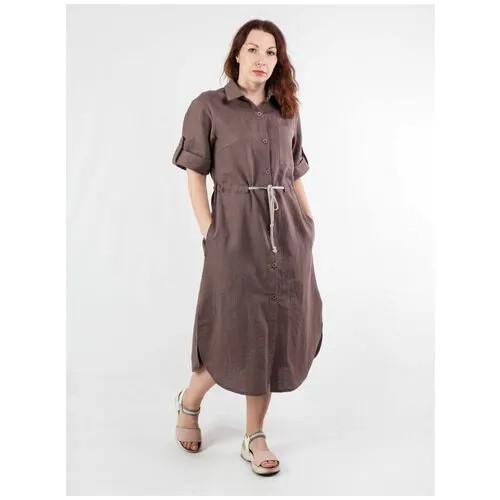Платье KiS, прямой силуэт, миди, карманы, размер (48)170-96-102, коричневый