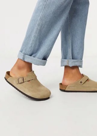 Серо-коричневые замшевые мюли Birkenstock-Бежевый