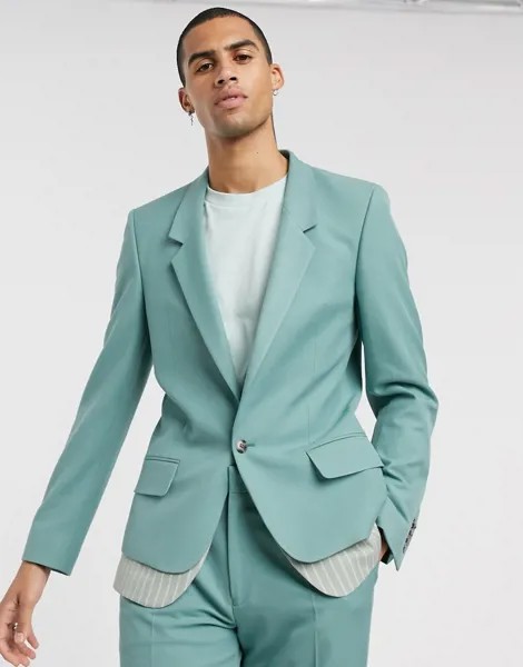 Зеленый двухслойный приталенный пиджак в полоску ASOS DESIGN-Зеленый цвет