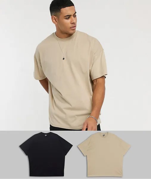 Комплект из двух футболок в стиле oversized с круглым вырезом ASOS DESIGN-Мульти