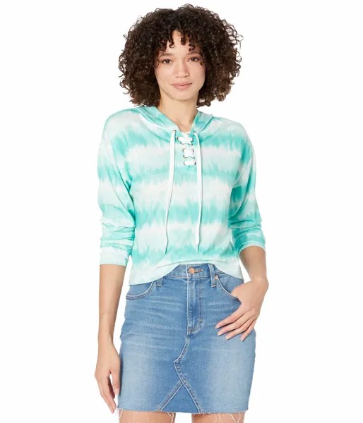 Худи Rock and Roll Cowgirl, Long Sleeve Cropped Tie-Dye Print Hoodie with Lace Detail 48H8422