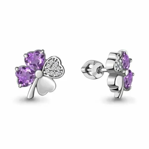 Серьги с подвесками  Серьги из серебра 4715604А, серебро, 925 проба, родирование, фианит, аметист, фиолетовый